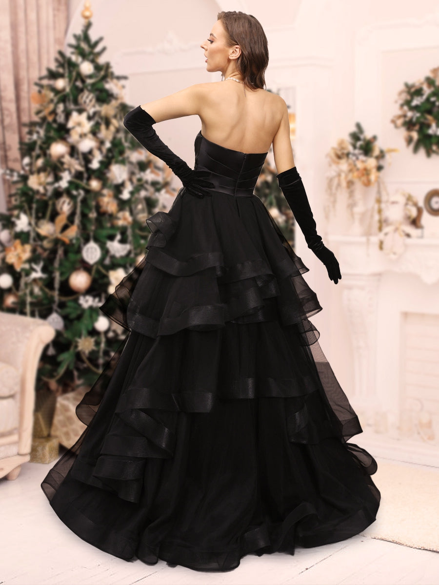 A-Line/Princess Sweetheart Long Tulle Christmas Dresses with Ruffles