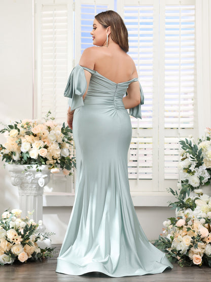 Mermaid Off-the-Shoulder Sleeveless Split Side Silk Satin Plus Size Bridesmaid Dresses