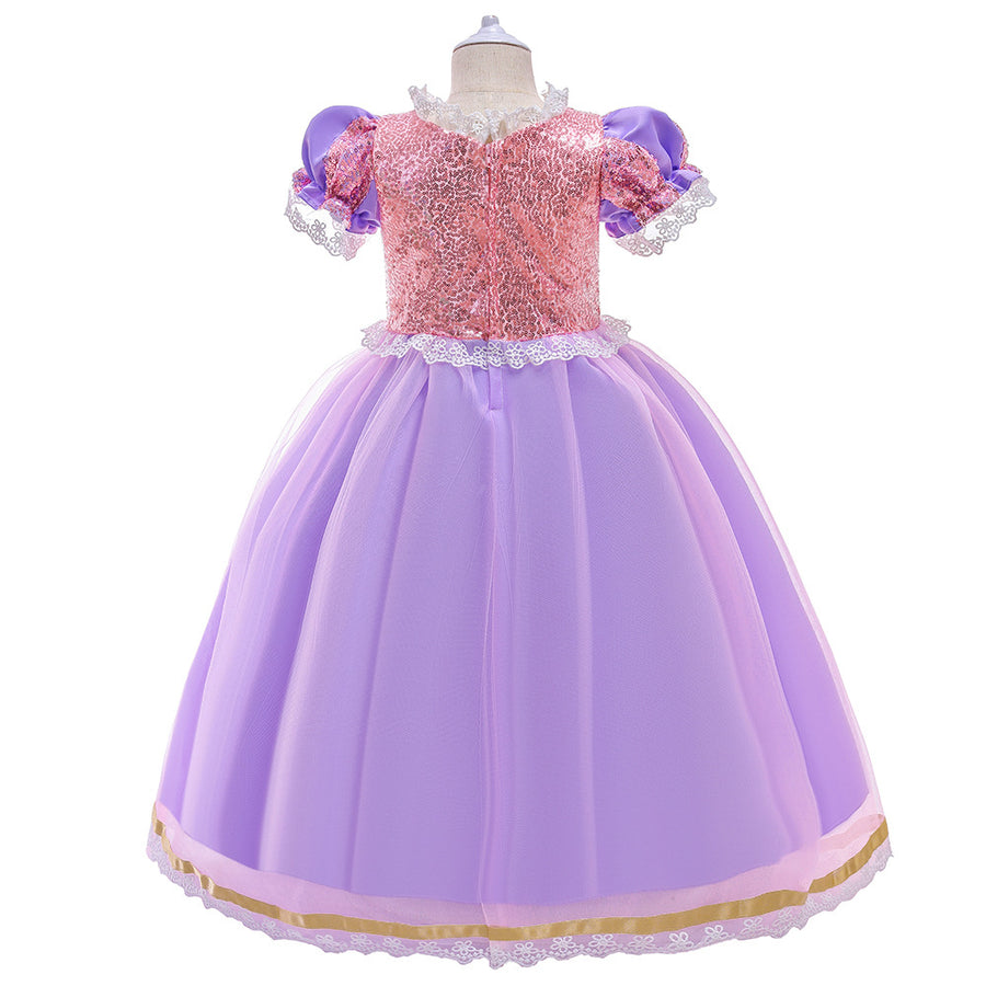 Ball-Gown Tulle Scoop Short Sleeves Flower Girl Dresses with Sequins & Appliques