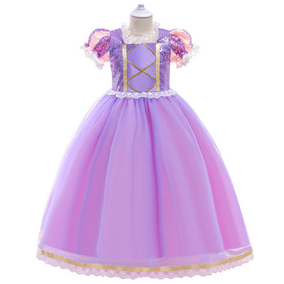 Ball-Gown Tulle Scoop Short Sleeves Flower Girl Dresses with Sequins & Appliques