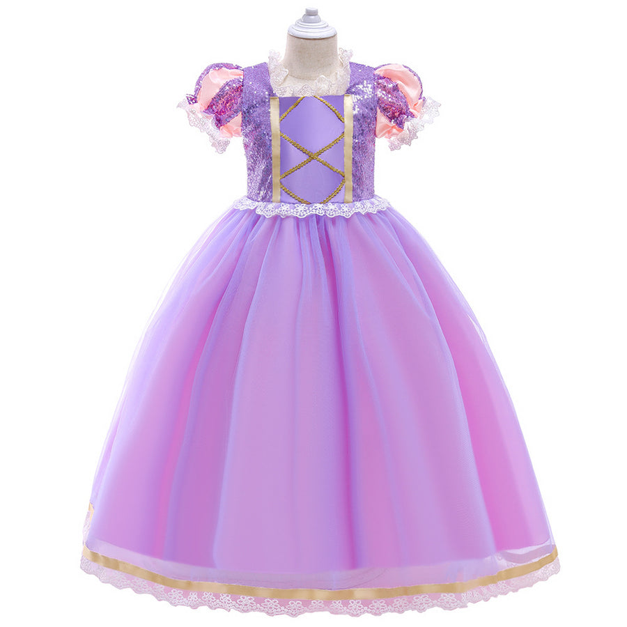 Ball-Gown Tulle Scoop Short Sleeves Flower Girl Dresses with Sequins & Appliques