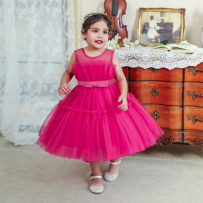 Ball Gown Scoop Sleeveless Tulle Flower Girl Dresses with Belt & Bow(s)