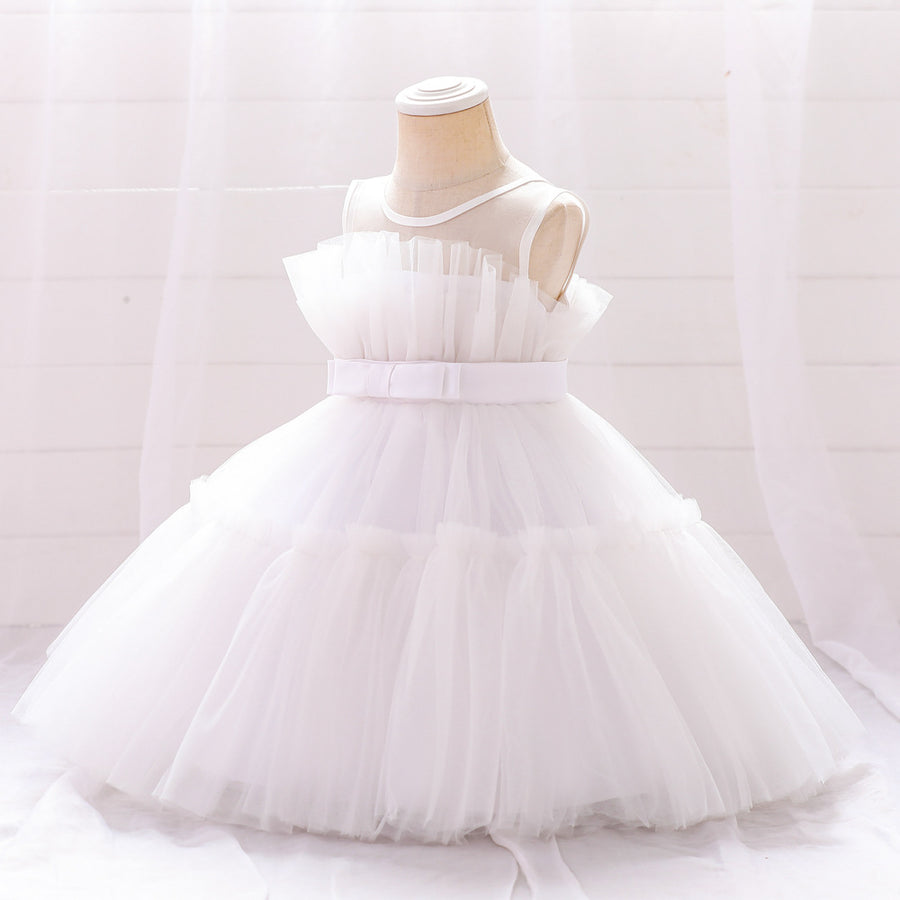 Ball Gown Scoop Sleeveless Tulle Flower Girl Dresses with Belt & Bow(s)