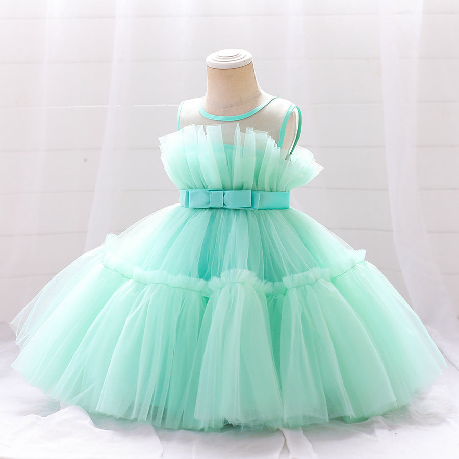 Ball Gown Scoop Sleeveless Tulle Flower Girl Dresses with Belt & Bow(s)