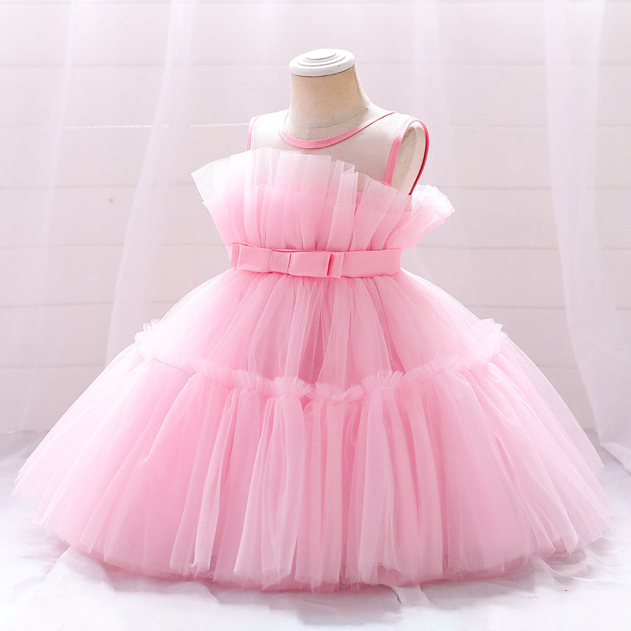 Ball Gown Scoop Sleeveless Tulle Flower Girl Dresses with Belt & Bow(s)