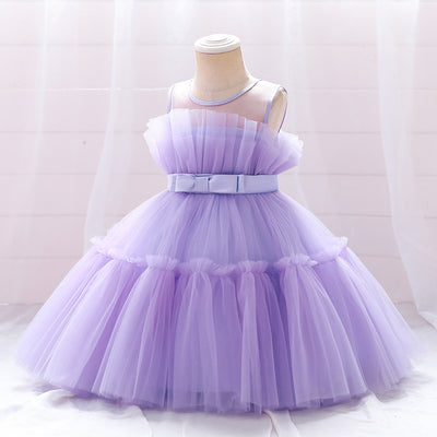 Ball Gown Scoop Sleeveless Tulle Flower Girl Dresses with Belt & Bow(s)