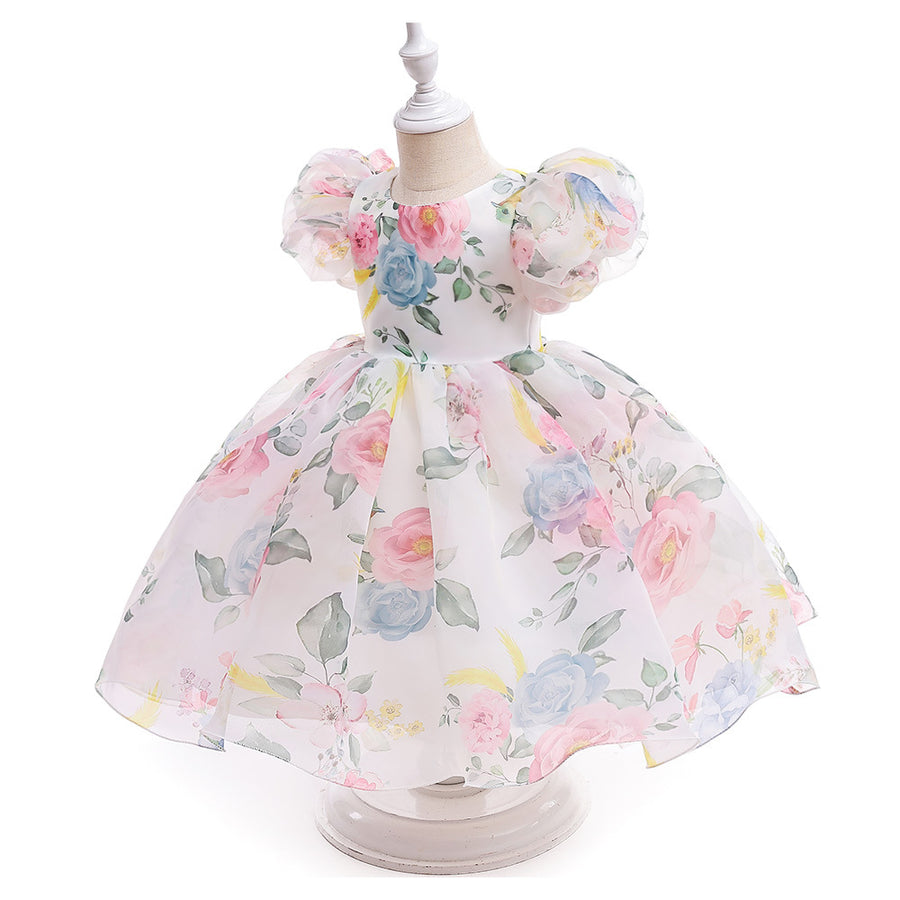 Ball Gown Scoop Short Sleeves Printed Floral Flower Girl Dresses