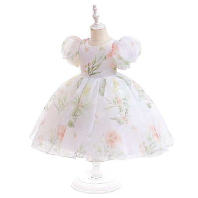 Ball Gown Scoop Short Sleeves Printed Floral Flower Girl Dresses