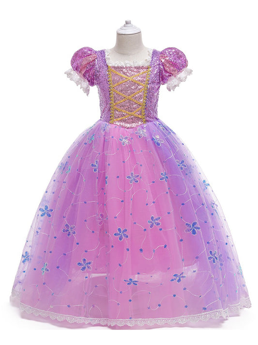 Ball Gown Square Neck Short Sleeves Flower Girl Dresses with Appliques & Sequins