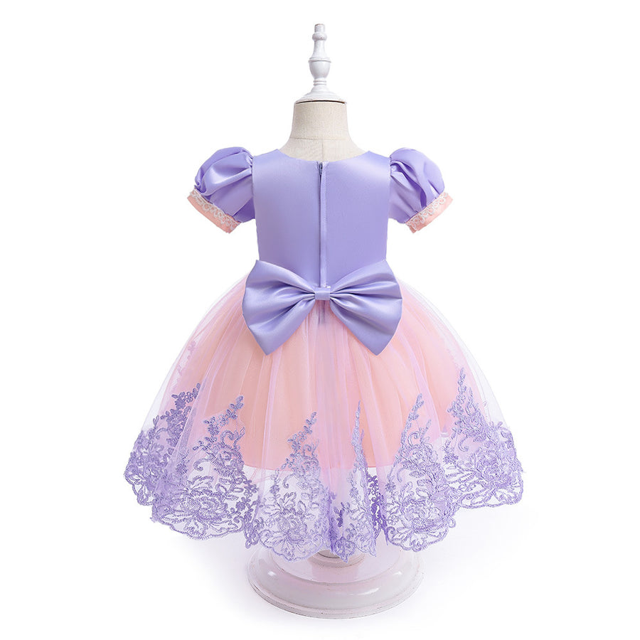 Ball Gown Scoop Short Sleeves Flower Girl Dresses with Appliques & Bow(s) & Embroidery