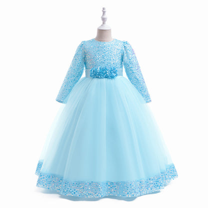 Ball Gown Scoop Long Sleeves Sequined Christmas Dresses for Girls