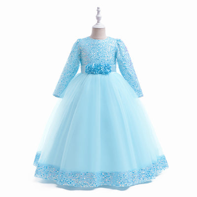 Ball Gown Scoop Long Sleeves Sequined Christmas Dresses with Appliques & Embroidery