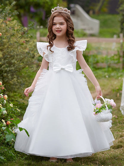 A-Line/Princess Scoop Sleeveless Flower Girl Dresses with Appliques & Ruffles