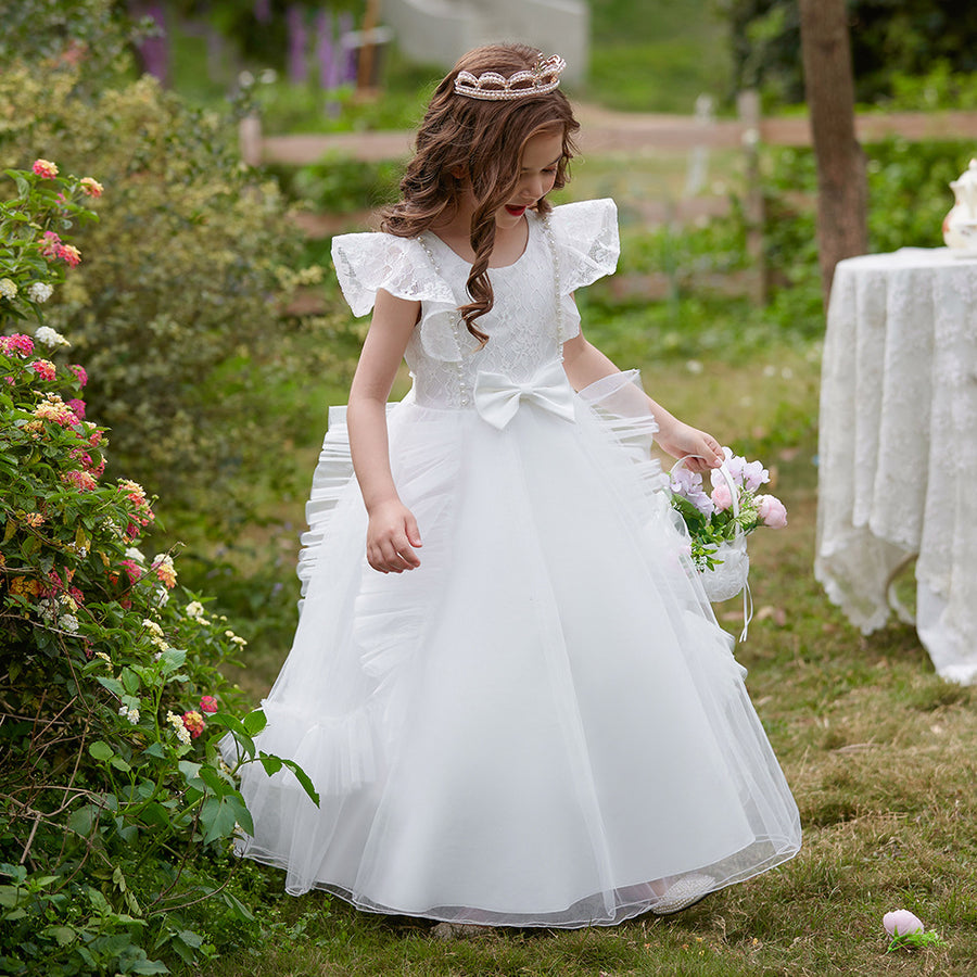 A-Line/Princess Scoop Sleeveless Flower Girl Dresses with Appliques & Ruffles