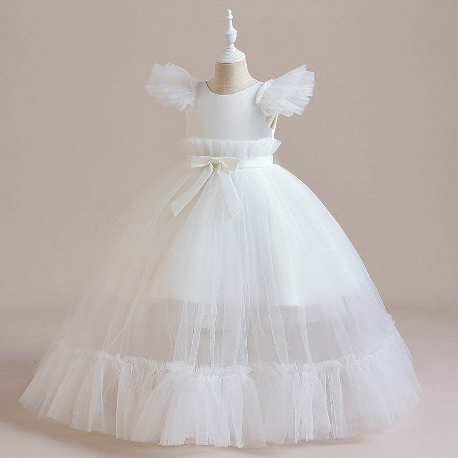 Tulle Scoop Neck Sleeveless Flower Girl Dresses with Pleats & Bow(s)