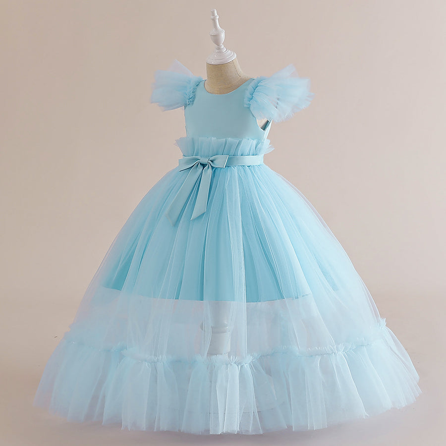 Tulle Scoop Neck Sleeveless Flower Girl Dresses with Pleats & Bow(s)