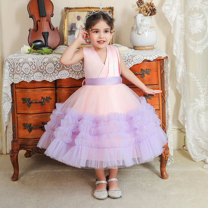 Ball Gown V-Neck Sleeveless Knee-Length Ruched Christmas Dresses for Girls