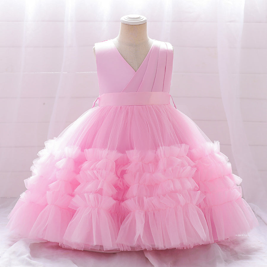 Ball Gown V-Neck Sleeveless Knee-Length Ruched Christmas Dresses for Girls