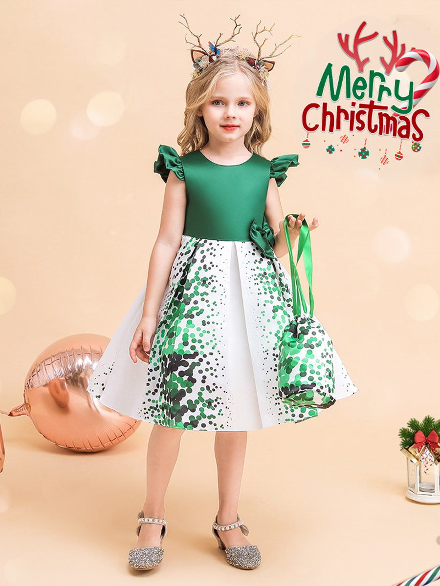 Scoop Sleeveless Knee-Length Printed Floral Christmas Dresses for Girls