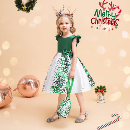 Scoop Sleeveless Knee-Length Printed Floral Christmas Dresses for Girls