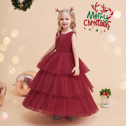 Tulle Ball Gown Scoop Sleeveless Ankle-Length Christmas Dresses for Girls