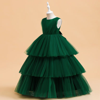 Tulle Ball Gown Scoop Sleeveless Ankle-Length Christmas Dresses for Girls