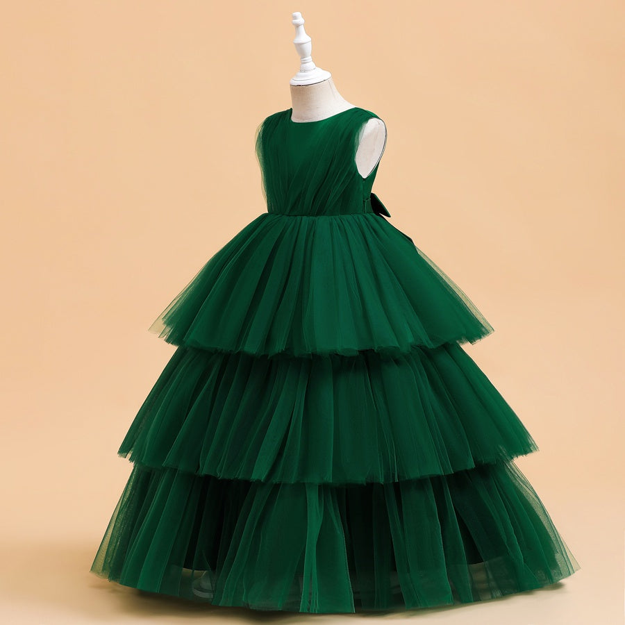 Tulle Ball Gown Scoop Sleeveless Ankle-Length Christmas Dresses with Bow(s)