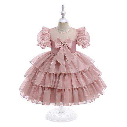 Tiered Ball Gown Scoop Short Sleeves Pleated Christmas Dresses for Girls