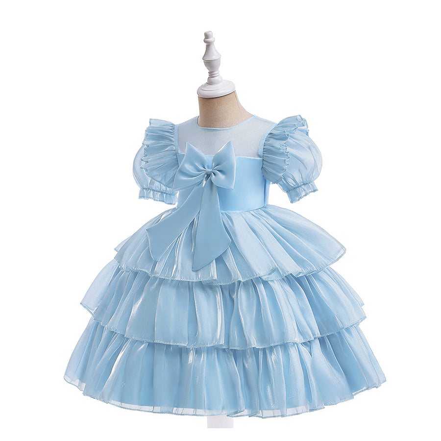 Tiered Ball Gown Scoop Short Sleeves Pleated Christmas Dresses for Girls