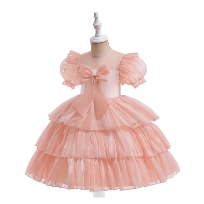 Tiered Ball Gown Scoop Short Sleeves Pleated Christmas Dresses for Girls