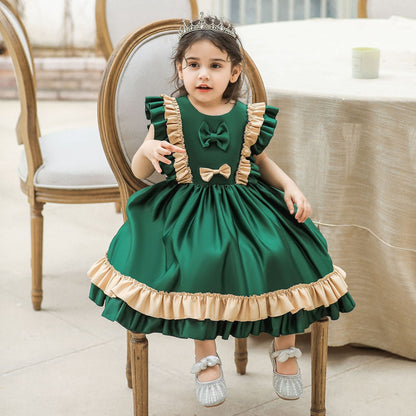 Tiered Ball Gown Scoop Sleeveless Ruched Satin Christmas Dresses for Girls