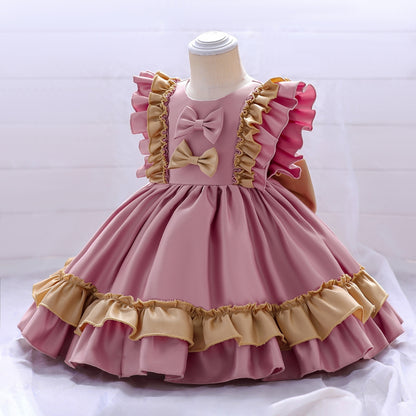 Tiered Ball Gown Scoop Sleeveless Ruched Satin Christmas Dresses for Girls