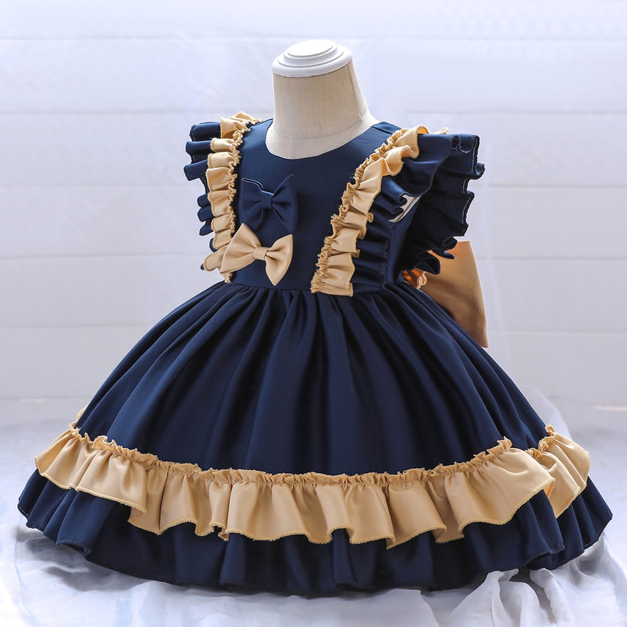 Tiered Ball Gown Scoop Sleeveless Ruched Satin Christmas Dresses for Girls