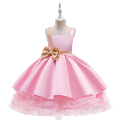 Cute Tiered Ball Gown Straps Satin Christmas Dresses with Belt & Bow