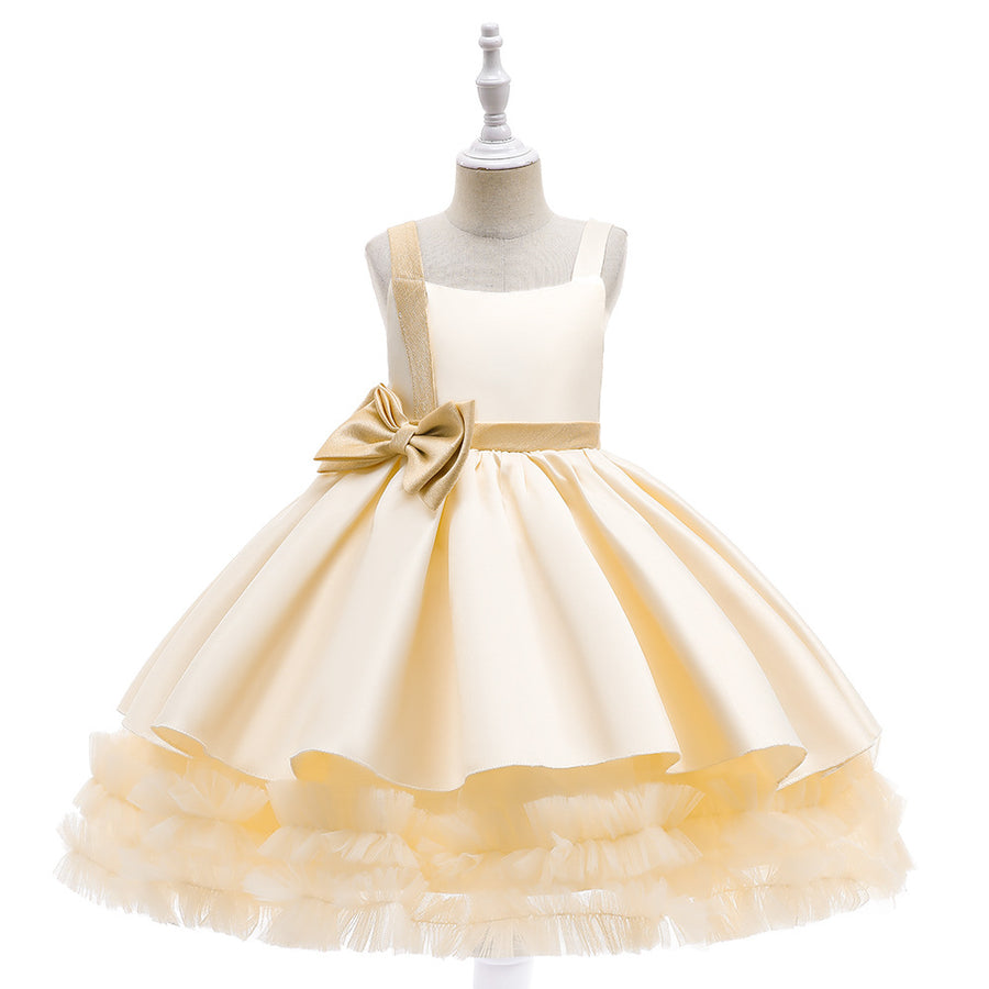 Cute Tiered Ball Gown Straps Satin Christmas Dresses for Girls