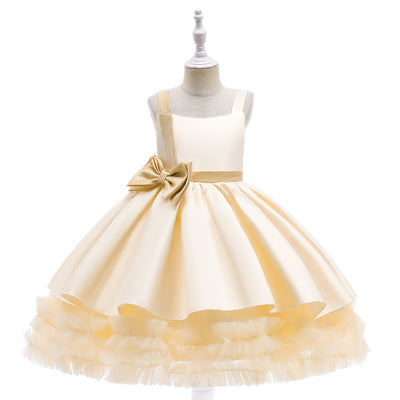 Cute Tiered Ball Gown Straps Satin Christmas Dresses with Belt & Bow