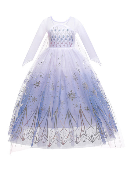 A-Line/Princess Scoop Long Sleeves Flower Girl Dresses with Printed Flowers & Watteau Train