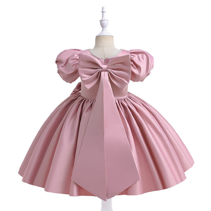 Ball Gown Scoop Puff Sleeves Flower Girl Dresses with Bowknot