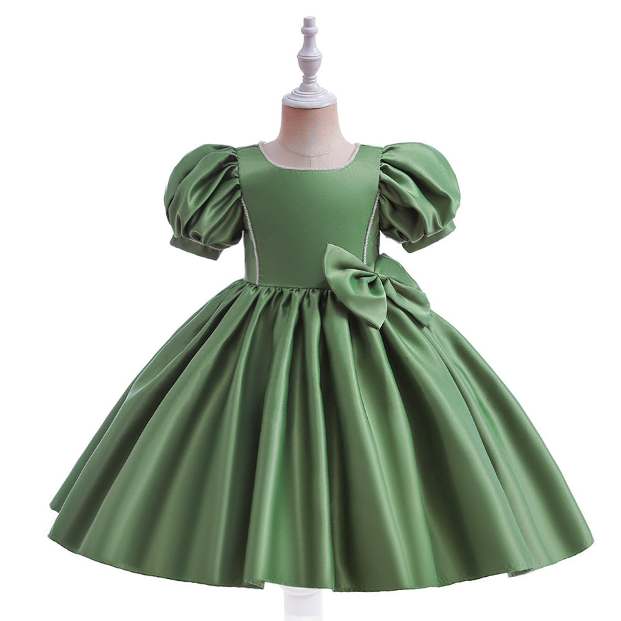 Ball Gown Scoop Puff Sleeves Flower Girl Dresses with Bowknot