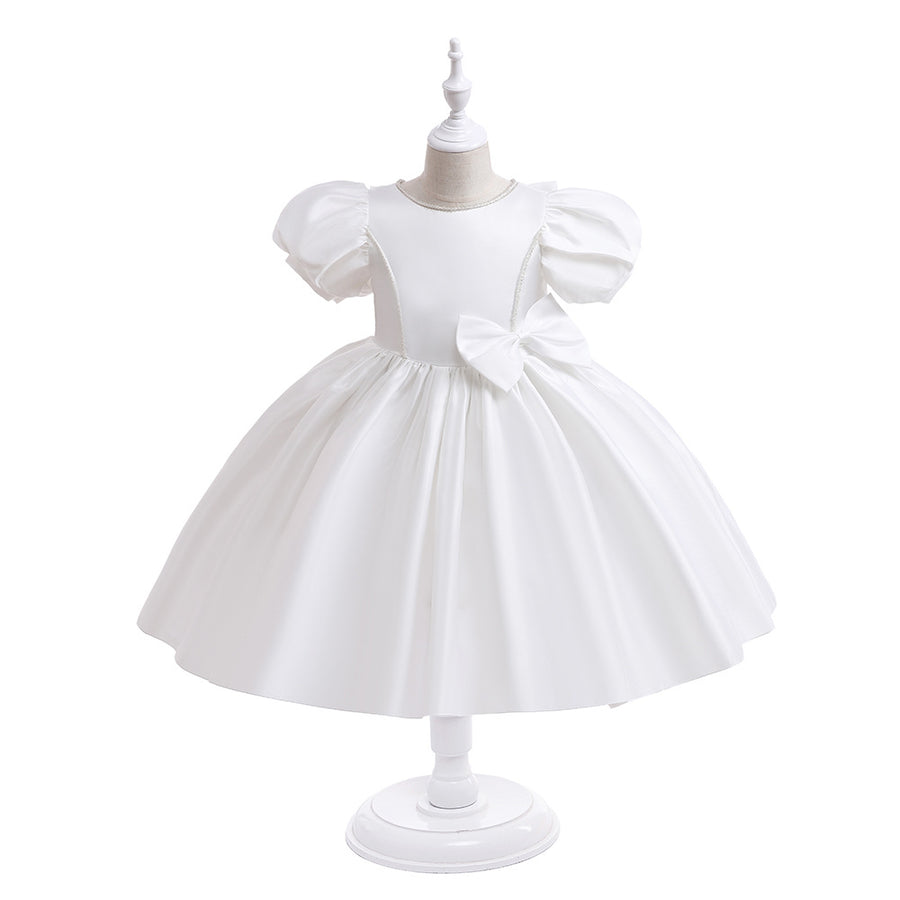 Ball Gown Scoop Puff Sleeves Flower Girl Dresses with Bowknot