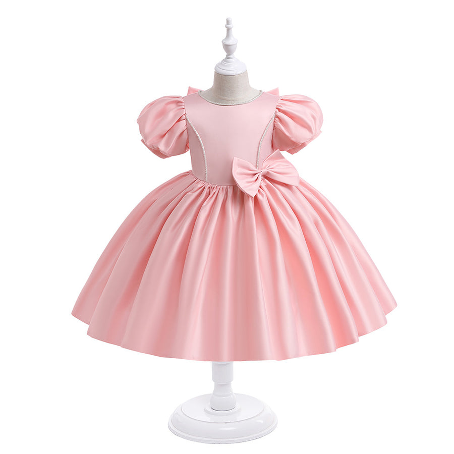 Ball Gown Scoop Puff Sleeves Flower Girl Dresses with Bowknot