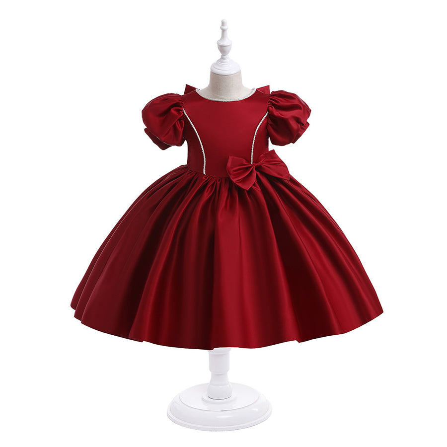 Ball Gown Scoop Puff Sleeves Flower Girl Dresses with Bowknot