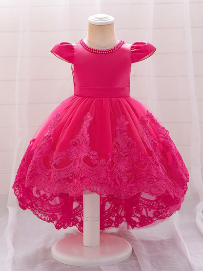 Ball Gown Scoop Short Sleeves Flower Girl Dresses with Appliques & Pearls