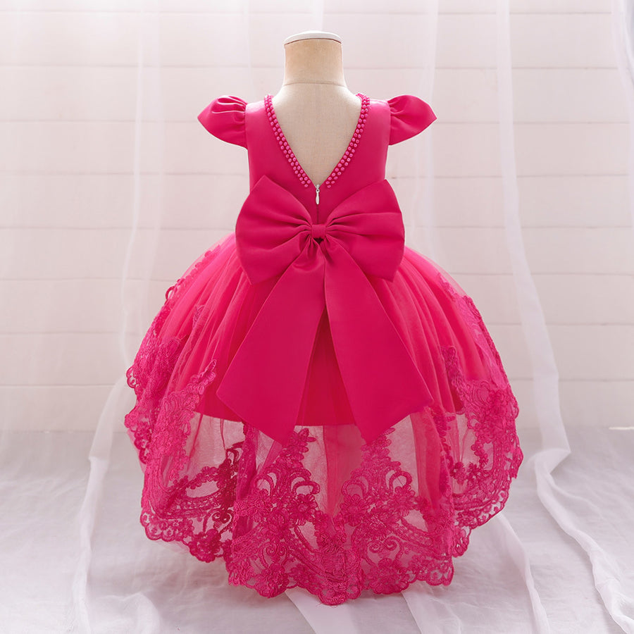 Ball Gown Scoop Short Sleeves Flower Girl Dresses with Appliques & Pearls