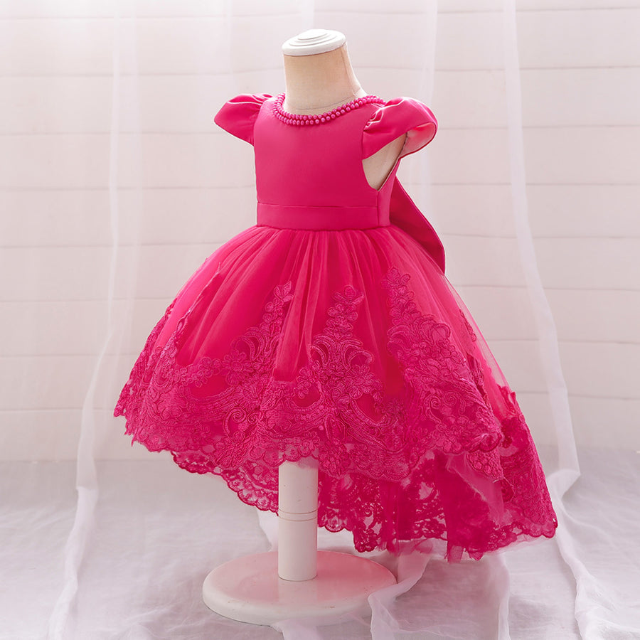 Ball Gown Scoop Short Sleeves Flower Girl Dresses with Appliques & Pearls