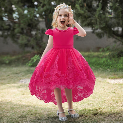 Ball Gown Scoop Short Sleeves Flower Girl Dresses with Appliques & Pearls