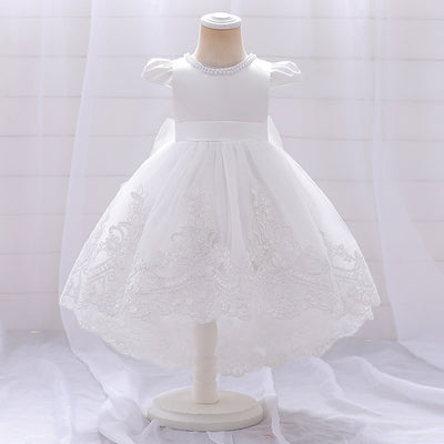 Ball Gown Scoop Short Sleeves Flower Girl Dresses with Appliques & Pearls