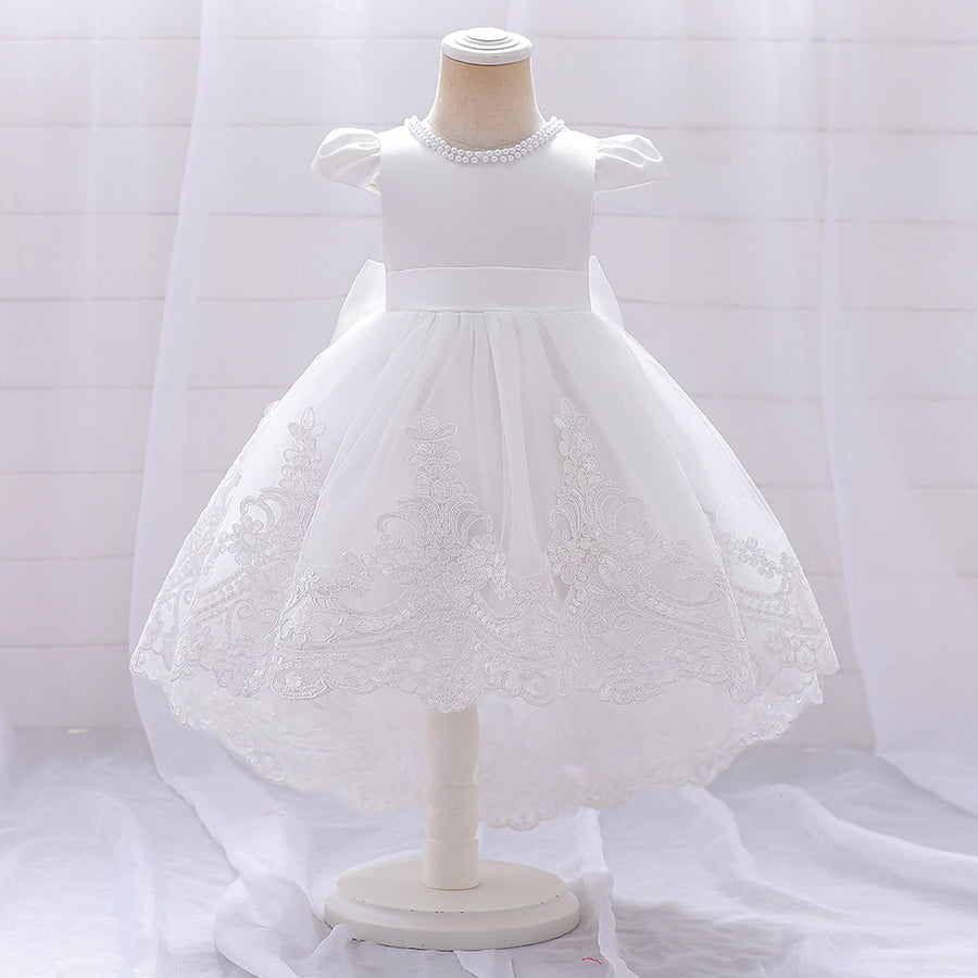 Ball Gown Scoop Short Sleeves Flower Girl Dresses with Appliques & Pearls