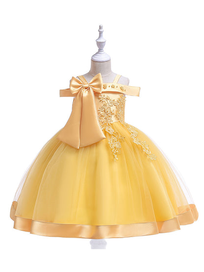 Ball Gown Off-the-Shoulder Sleeveless Flower Girl Dresses with Appliques & Bow Knot