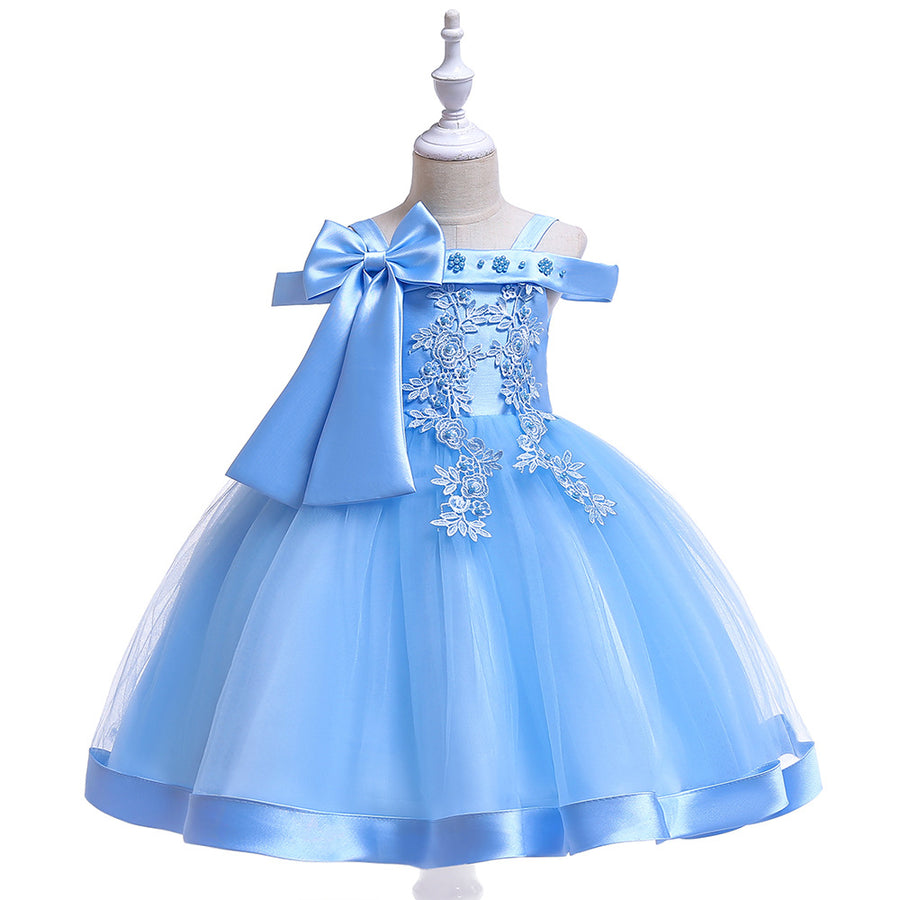 Ball Gown Off-the-Shoulder Sleeveless Flower Girl Dresses with Appliques & Bow Knot